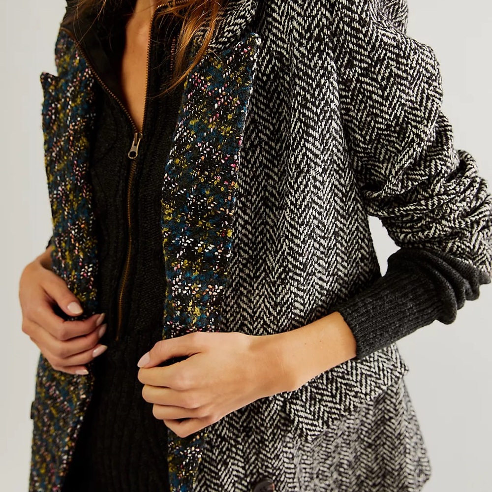 Driftwood Herringbone Tweed Wool Multi Mixed Print Double Blazer NEW Size XL - Picture 2 of 11